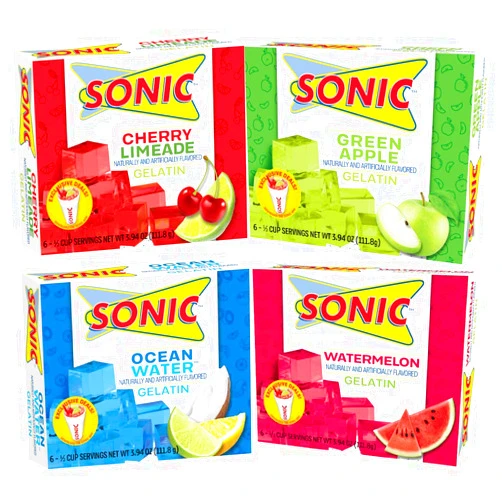 Sonic The Hedgehog Sonic Gelatin Green Apple, Watermelon, Ocean Wave, Cherry Limeade 3.94oz Pack of 4