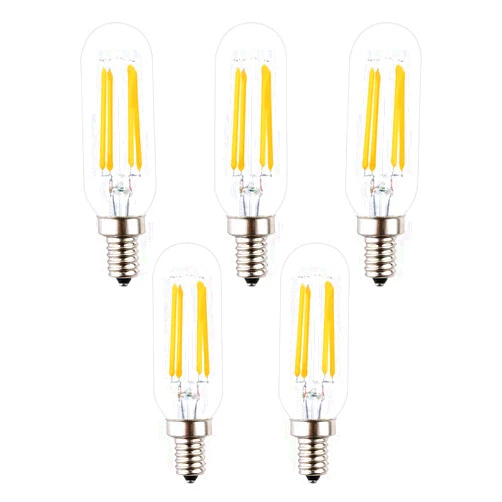 OPALRAY T8(T25) Mini Tube LED Bulb, 4W Dimmable, 400Lm 40W Incandescent Equivalent, Candelabra Bulb E12 Base, 2700K Warm White Soft Lighting, Clear Glass Small Tubular Tip, Pack of 5