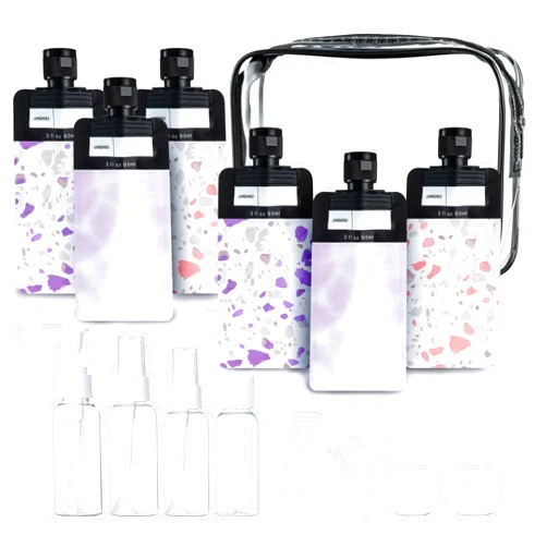 Y1tvei Travel Bottles for Toiletries - 16Pcs Pink Travel Bottles Kit Leakproof Refillable Squeeze Pouches TSA Approved Cosmetic Bag Reusable Travel Size Toiletries Containers Spray Bottle for Shampoo
