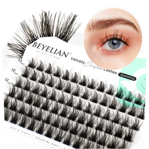 BEYELIAN Lash Clusters 72 Pcs 10-16mm Individual Cluster Lashes False Eyelashes Extension Natural Look Soft Reusable Black Super Thin Band DIY Eyelash Extension (StyleC87 Mix Black Band)