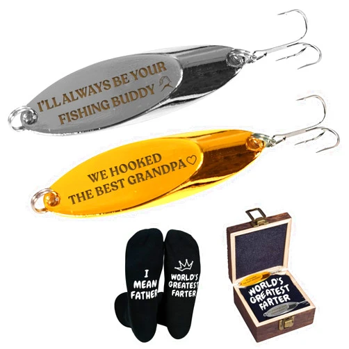 Mason Life Gift for Father - 2Pcs Engraved Fishing Hook Fish Lure Fishmen Lover Gift Set for Men Daddy Farter, Birthday Gifts from Daughter Son