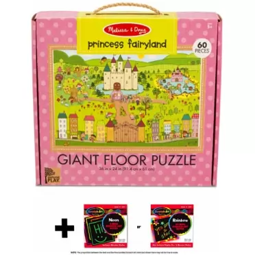 Melissa & Doug Princess Fairyland: Natural Play Giant x Floor Puzzle & 1 Me l i ssa & Doug Scratch Art Mini-Pad Bundle (31372)