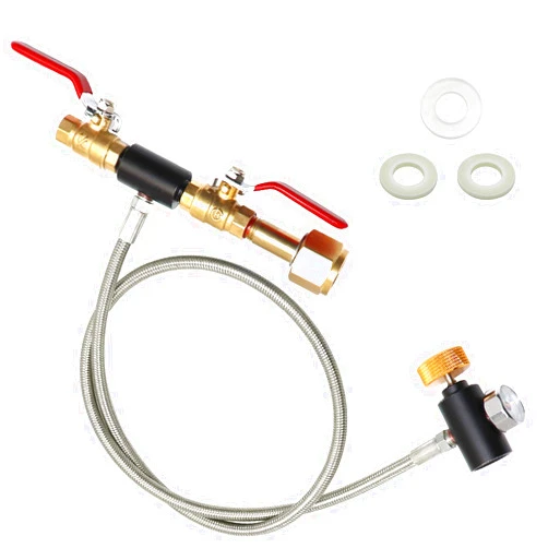 MONKEMON CGA320 CO2 Cylinder Refill Adapter Hose, CO2 Refill Station Connector Kit for Filling Blue Soda-maker Tank(CGA320 to TR21-4, Dual Valve with Gauge) (36 Inch)