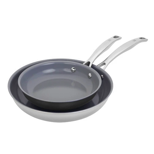 HENCKELS Clad H3 2-pc Induction Ceramic Nonstick Frying Pan Set, 8-inch Fry Pan and 10-inch Fry Pan, Stainless Steel, Durable and Easy to clean