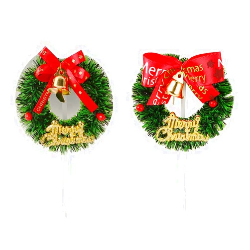 Sunsoar 10pcs Cute Merry Christmas Wreath Cupcake Toppers Cupcake Picks for Table Cake Decoration Party Favor