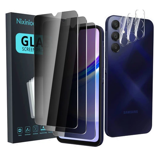 Nixinioo 3 Pack Privacy Screen Protector for Samsung Galaxy A15 5G / 4G With 3 Pack Camera Lens Protector, Anti Spy Tempered Glass 9H Hardness, Black Protector Anti Spy, Anti-Scratch, Bubble Free
