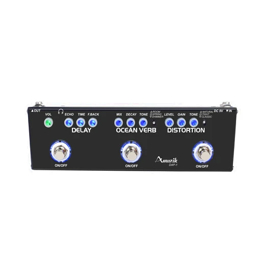 Amuzik Multi Guitar Effect Pedal for Guitar Multi Electric Combined Effects Delay Ocean Verb Distortion 3-In-1 Pedals True Bypass DAP-1