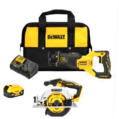 DEWALT 20V MAX Power Tool Combo Kit, 2-Tool Reciprocating Saw and 6-1/2 Inch Circular Saw, Cordless Power Tool Set with Battery and Charger (DCK237P1)
