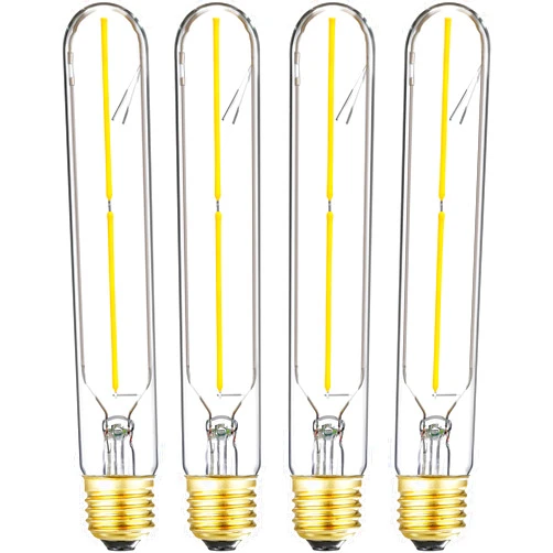 LVYE E26 Tubular LED Bulbs 4W, 3000K Soft White,Dimmable Edison Style Filament Light Bulb, T10 Vintage Bulb 40 Watt Equivalent, E26 Medium Base 400LM,Clear Glass Cover, 7.3in(185mm),4-Pack
