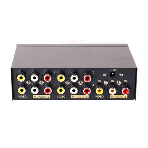 DTECH Powered 4 Way 3 RCA Splitter Box 1 in 4 Out Composite Video Audio Distribution Duplicator with Power Adapter