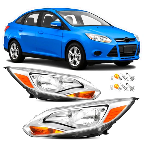 Reinko Headlights Assembly For 2012 2013 2014 Ford Focus 3th Pre-Facelift,Halogen Headlamp Chrome Housing,1x Pair Head Light Assembly Set