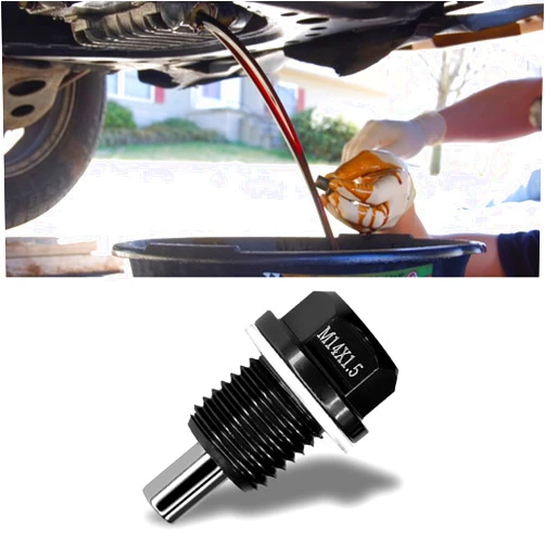 MLAHUIER Car Magnetic Oil Drain Plug with Crush Washer Gaskets, M14×1.5 Aluminum Oil Pan Drain Plug Repair Kit, Oil Drain Nut Bolt Compatible with Ford, Hyundai, Kia and Accord, Civic, Odyssey(Black)