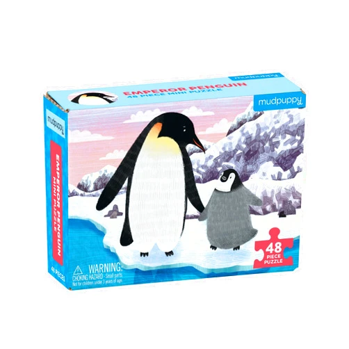 Mudpuppy Emperor Penguin Mini Puzzle, 48 Pieces, 8” x 5.75” – Perfect Family Puzzle for Ages 4+ – Jigsaw Puzzle Featuring a Colorful Illustration of Penguins, Informational Insert Included