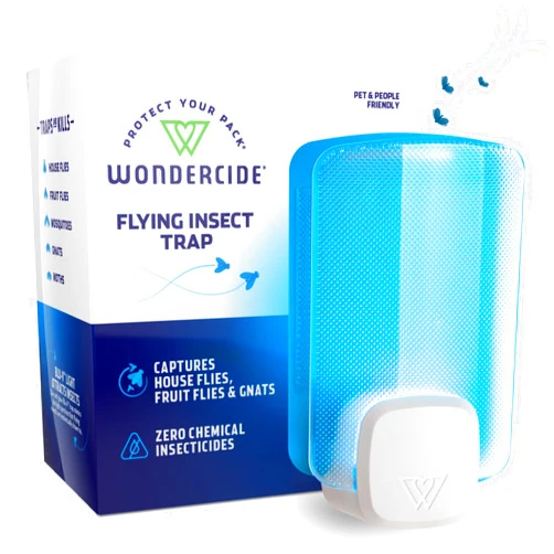 Wondercide - Flying Insect and Fly Trap - Indoor Bug Catcher for Fruit and House Flies, Gnats, Moths, and Mosquitoes - Starter Kit for Home and Kitchen - 1 Plug-in Light and 1 Cartridge