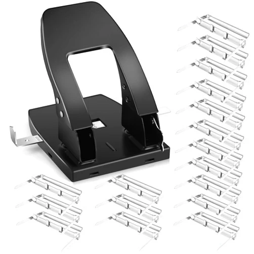 Ysglory 2 Hole Punch with 100 Prong Paper Fastener Heavy Duty Paper Two Hole Punchers for Paper File Folder Binder, Padded Handle, 30 Sheet Capacity, Black