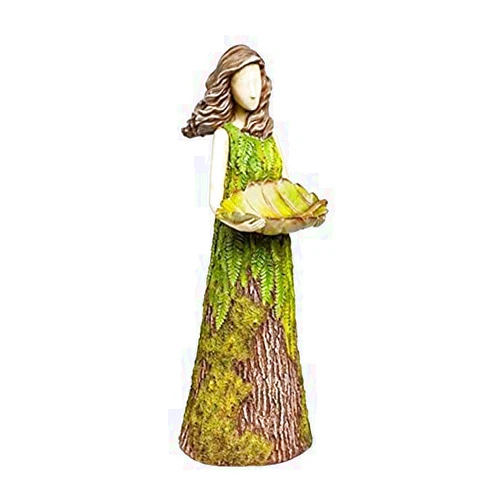 Duiaynke Novel Fern Fairy Statuary with Bird Feeder, Garden Courtyard Lawn Ornament Statue Decoration 15 X 6cm