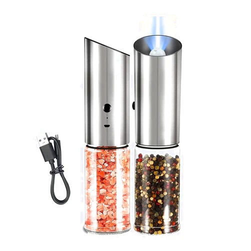 SLOFL Pepper Mill Salt and Pepper Grinder Electric Salt and Pepper Grinder 2-Set, USB Rechargeable One-Handed Operation Adjustable Pepper Grinder Salt Grinder Salt Mill