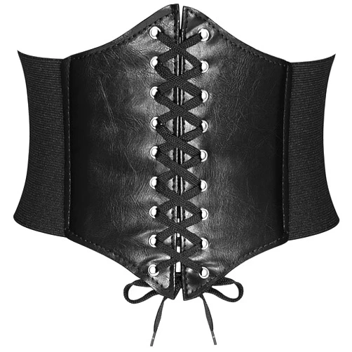Gleamart Lace-up Corset Belt Elastic Leather Waspie Waist Belt for Women