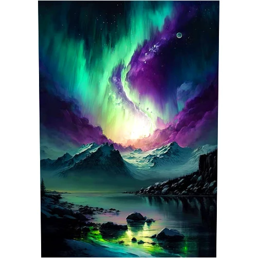 Krefta Beautiful Northern Lights- Purple and Green Aurora Borealis Sky PRINT or CANVAS WALL ART - Mountain Landscape Home Decor - Multiple Sizes