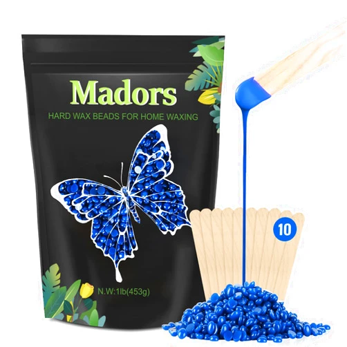 Madors Hard Wax Beads for Hair Removal -1lb/16oz Wax Beans Kit with 10 Wax applicator Sticks for Full Body, Facial, Brazilian Bikin,and legs…