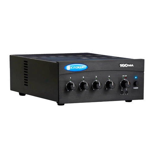 Crown 160MA 4 Input, 4 Channel, 60 Watt Powered Mixer/Amplifier for Paging, Background Music, Music-on-Hold, Installed Sound, 8-Ohm and Constant Voltage Outputs, 70V, Black