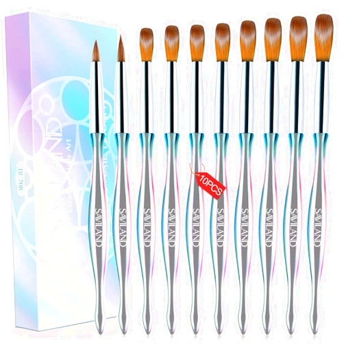 Saviland Kolinsky Acrylic Nail Brush Set: 10PCS Professional Acrylic Nail Brushes for Acrylic Application, Acrylic Powder Brushes for Nail Art Extension & 3D Carving Size 4/6/8/10/12/14/16/18/20/22