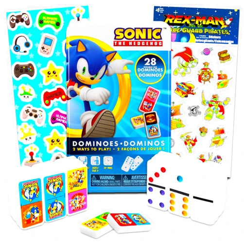 Secret Origins Sonic The Hedgehog Dominoes Set ~ Sonic Dominos Board Game Plus Sonic Stickers | Sonic Games for Kids Bundle