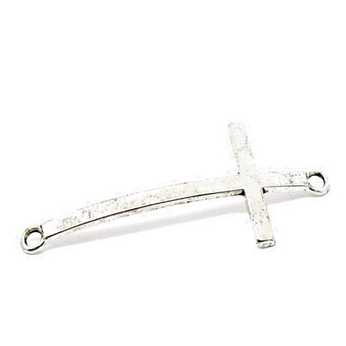 Rockin Beads (TM) Rockin Beads Brand, 20 Connectors Curved Cross Antique Silver Plated Zinc for Leather and Bracelet Focal 2-1/4 Inch