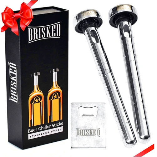 Brisked Beer Chiller Sticks for Bottles Set | 2 Stainless Steel Cooling Chillers for Chubby Bottles | Christmas Gift Accessories | Cooler Gag Idea for Mens Birthday Gifts