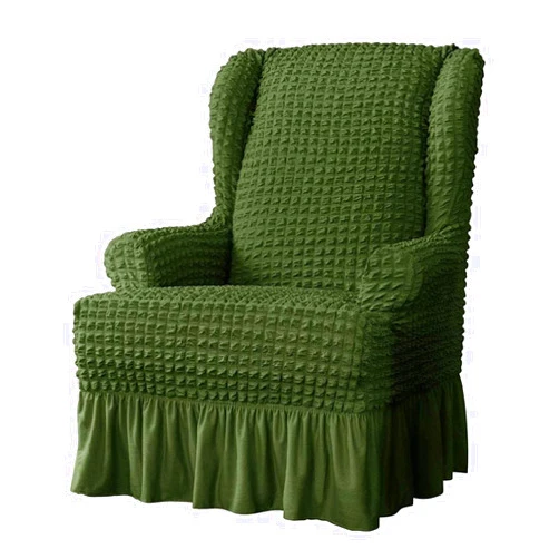 PURRSI Stretch Slipcover with Skirt 1-Piece Universal Easy Fitted Wingback Chair Slipcover with Elegant Ruffle High Elastic Seersucker Wing Back Chair Cover (Color : Green)