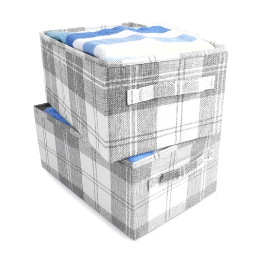 ANMINY 2PCS Storage Baskets Closet Storage Organizer Bins with Handles, Foldable Large Fabric Storage Bins for Shelves, Rectangular Baskets Laundry Clothes Blanket Cubes - Light Gray, Medium
