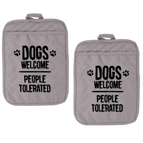 Epic Designs Funny Baking Pot Holder Dogs welcome people tolerated Heat Resistant Oven Mitts with Sayings Kitchen Hot Pads Housewarming Gifts Baking Lover SET of 2