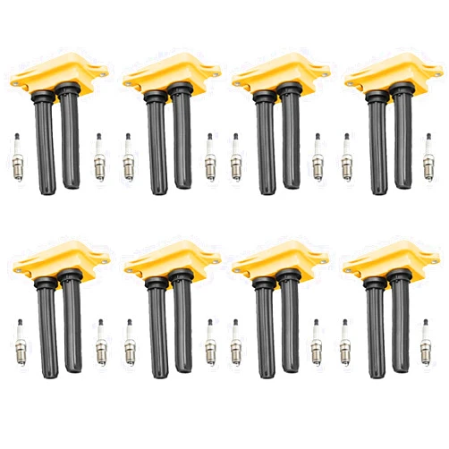 ENA Set of 8 Yellow Ignition Coil Pack 16 Spark Plug Compatible with Chrysler Dodge Jeep Ram 300 Charger Durango Magnum Commander Aspen Grand Cherokee 2006 2007 2008 5.7 6.1 V8 Replace# UF504 570