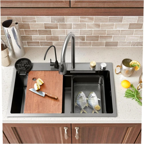 TTG 33-Inch Upgraded Stainless Steel Kitchen Sink, Waterfall Smart Design with Pull-Out Spray, Nano Coating, Includes Accessories for Modern Kitchens
