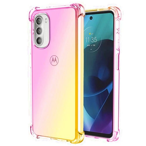 Ueokeird for Moto G51 Case, Motorola G51 5G XT2171-1 Case, Clear Cute Gradient Phone Case Slim Anti Scratch Flexible TPU Cover Shockproof Protective Case for Motorola Moto G51 5G (Pink/Gold)