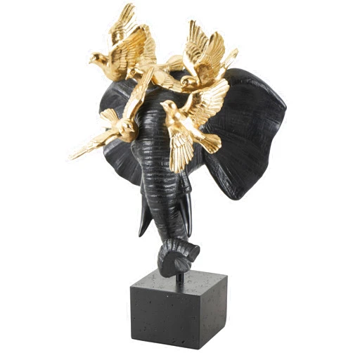 Deco 79 Polystone Elephant Sculpture with Gold Bird Accents, 13
