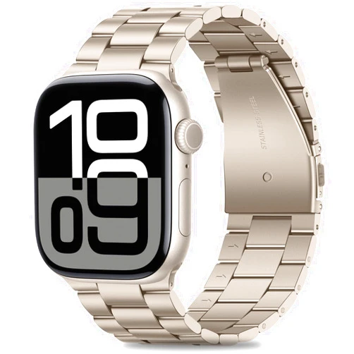 HITZEE Compatible with Apple Watch Band 46/45/44/42mm Business Stainless Steel Metal Strap Men Women Link Bands with Case Compatible for Apple Watch SE Series 10 9 8 7 6 5 4, 42/44/45/46mm Starlight