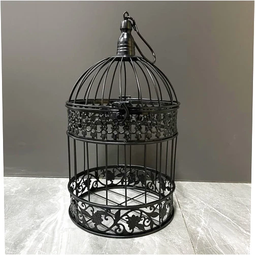 Smile Diary Round Birdcages Vintage Decorative Iron Bird cage Wedding Decor Flower cage Decor Props Hanging Flower Frame Bird cage decorCenterpieces Small Birds Wedding Party Indoor Ourdoor Decoration (Black)