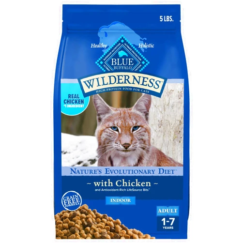 BLUE WILDERNESS Blue Buffalo Wilderness Natural Adult Dry Cat Food Indoor Cats, High-Protein & Grain-Free, Chicken, 5-lb. Bag