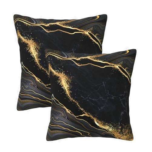 Tebjh Marble Gold and Black Pillow Covers 18x18 in Couch Pillow Case Sets of 2 Modern Decorative Square Throw Pillows for Home Living Room Bedroom Bed Cushion Outdoor
