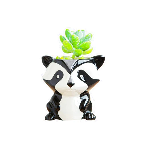 DIYOMR Cute Animal Ceramics Planter Small Succulent Pot Cartoon Shaped Plant Pot for Mini Plants Flower Cactus, Smooth Shiny Ceramic - Plants Not Included (Panda)