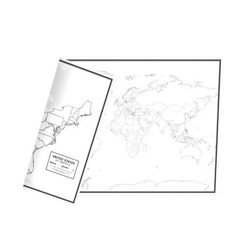 South of Kings Educational Blank Outline Maps, 2-Sided World & US, 17” x 11”, 50-Pack | Great Blank Map Worksheets for Classroom or Home Study | Laminated Answer Sheet Included | Map Packs are Perfect Desk Size