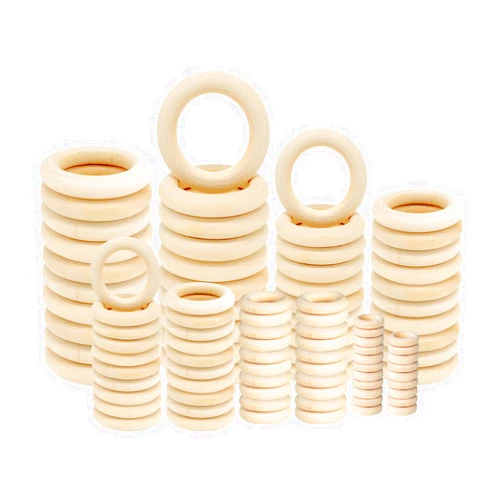 HANWER 100 PCS Unfinished Natural Wooden Rings for Crafts, Wood Rings for DIY, Pendant Connectors, Jewelry Making, Macrame Supplies
