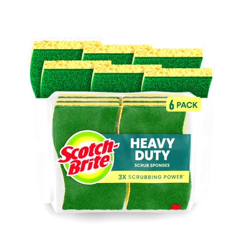 Scotch-Brite Heavy Duty Scrub Sponges, Sponges for Cleaning Kitchen and Household, Heavy Duty Sponges Safe for Non-Coated Cookware, 6 Scrubbing Sponges