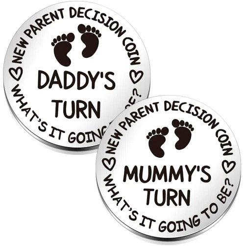 Hicarer 2 Pcs Funny Baby Gift New Parents Decision Coin New Mom Gifts Double Sided Decision Making Coin New Pregnancy Gift for First Time Mom Dad Push Present for Christmas (Silver)