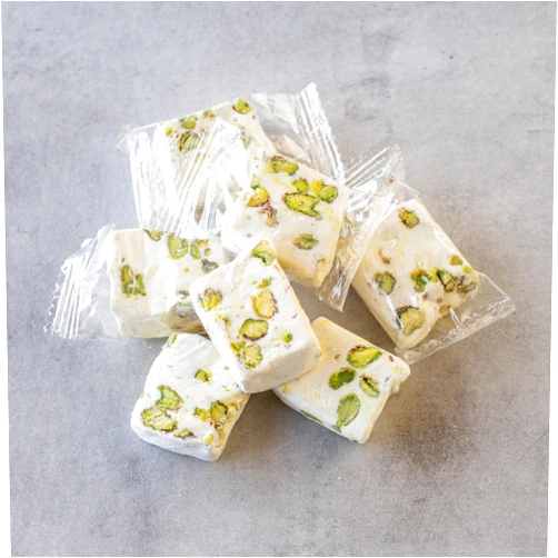 FirstChoiceCandy Soft White Nougat Candy, 2 Lb Individually Wrapped Pistachio Nougat, Divinity Candy - Nougat Candy with pistachios