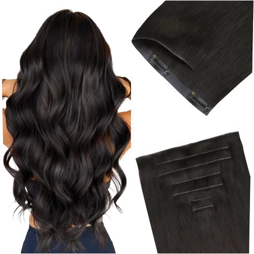 GOO GOO Invisi Edge Clip in Hair Extensions 20inch 150g 7Pcs Injected Seamless PU Clip in Hair Extensions, Virgin Real Human Hair, 1B Natural Black