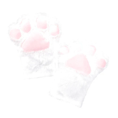BNLIDES Cosplay Animal Fluffy Cat Fursuit Paws Claws Gloves Costume Accessories for Adults (White)