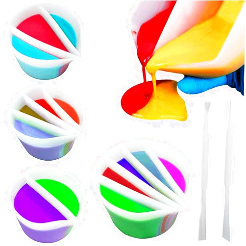 IOUALEY 4 Pack Split Cups for Paint Pouring + 2 Pcs Stir Stick, Silicone Paint Pour Cup Resin with 2-5 Channels Dividers Pouring Painting Tools for DIY Making Accessories Fluid Art Drawing (2/3/4/5 Channels)