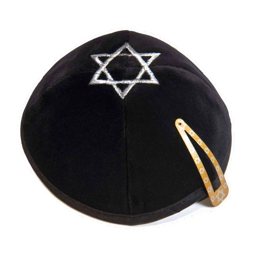 JL Kippha's Black Velvet Star Of David Embroided Kippah Yarmulke Jewish Kippa Israel Cap Judaica w/clip